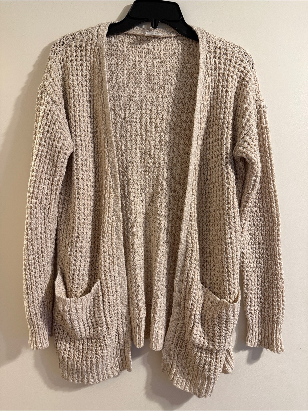 Essentials by Full Tilt Open-Front Knit Cardigan in Light Beige